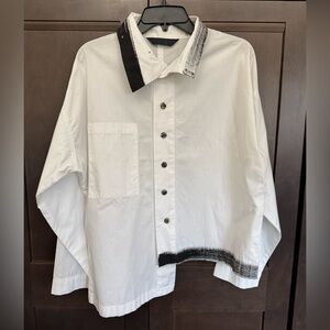 Moyuru Asymmetrical White Cotton Abstract Shirt. One Size